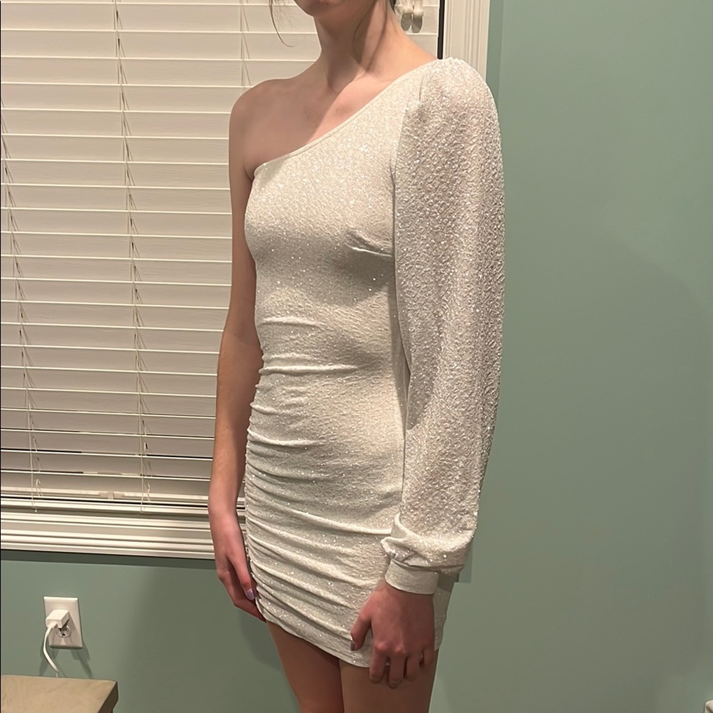 Windsor White Asymmetrical Ruched One Shoulder Dress